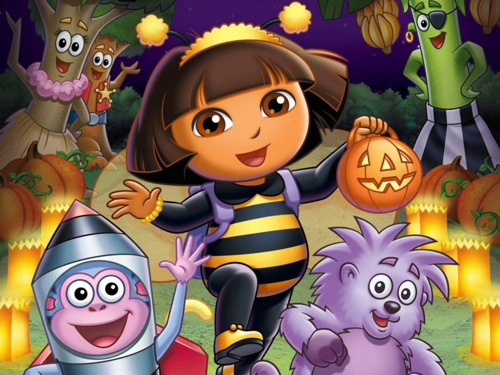 Dora The Explorer, bee costume, jack-o-lantern, SD Desktop Wallpaper