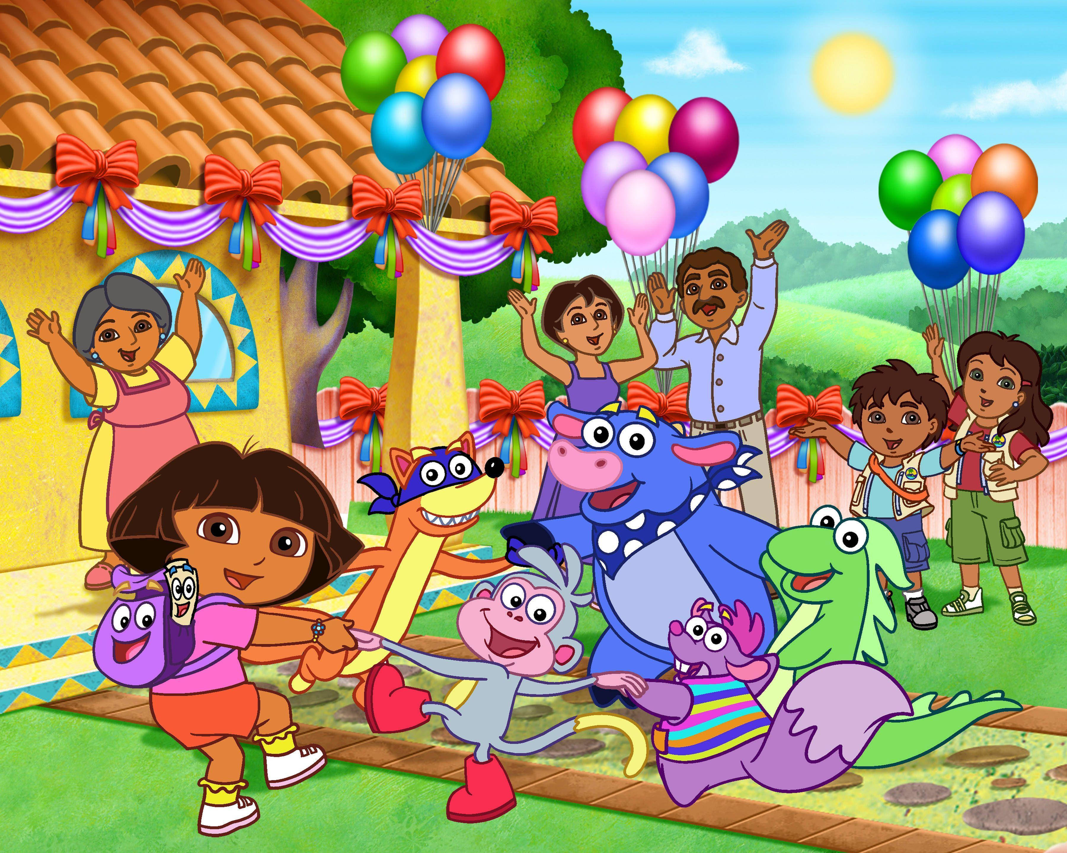 Dora The Explorer, friends, balloons, 2K Desktop Wallpaper