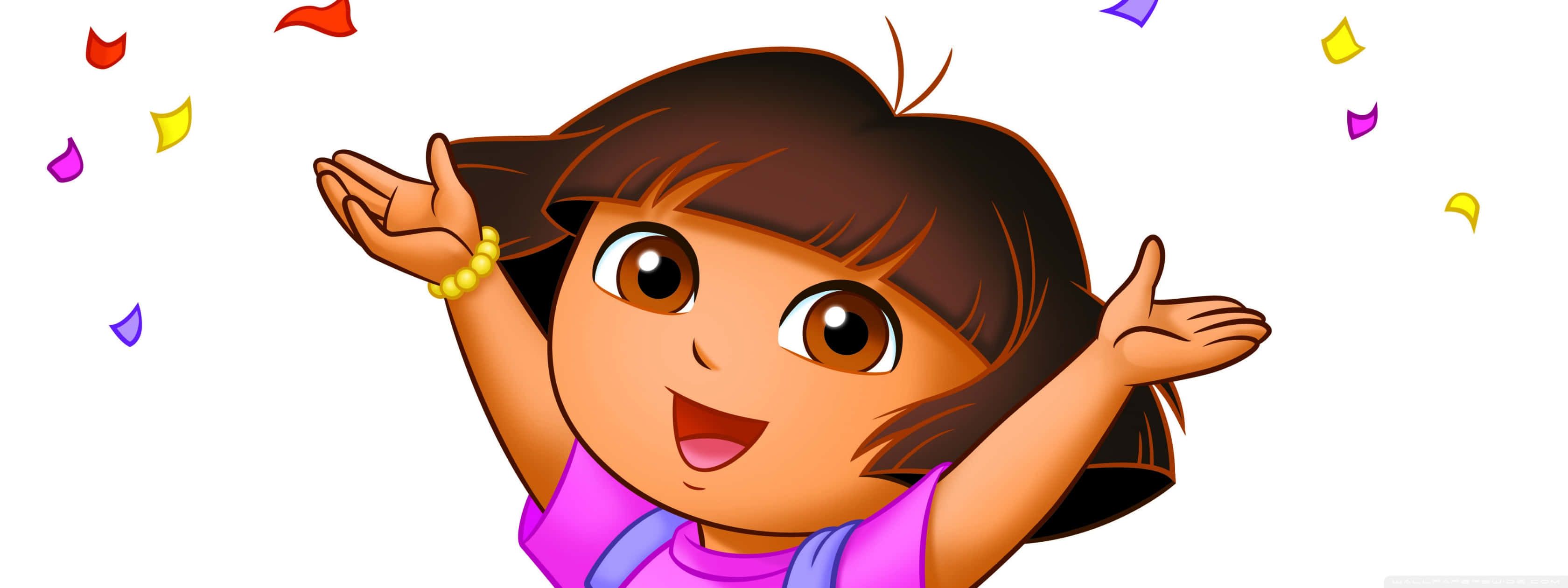 Dora the Explorer, confetti, white background, 2K Desktop Wallpaper