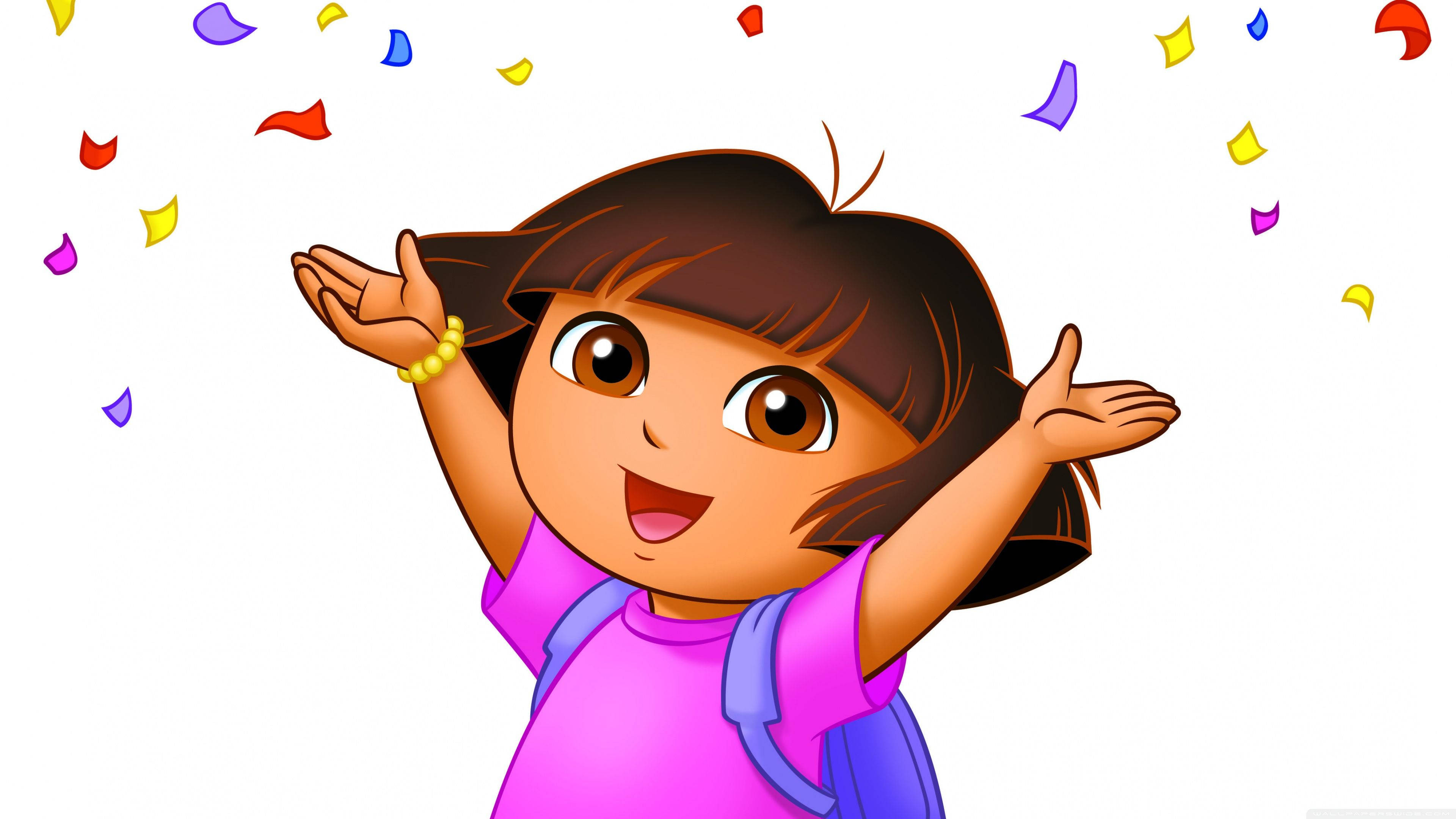Dora The Explorer, confetti, white background, 4K Desktop Wallpaper