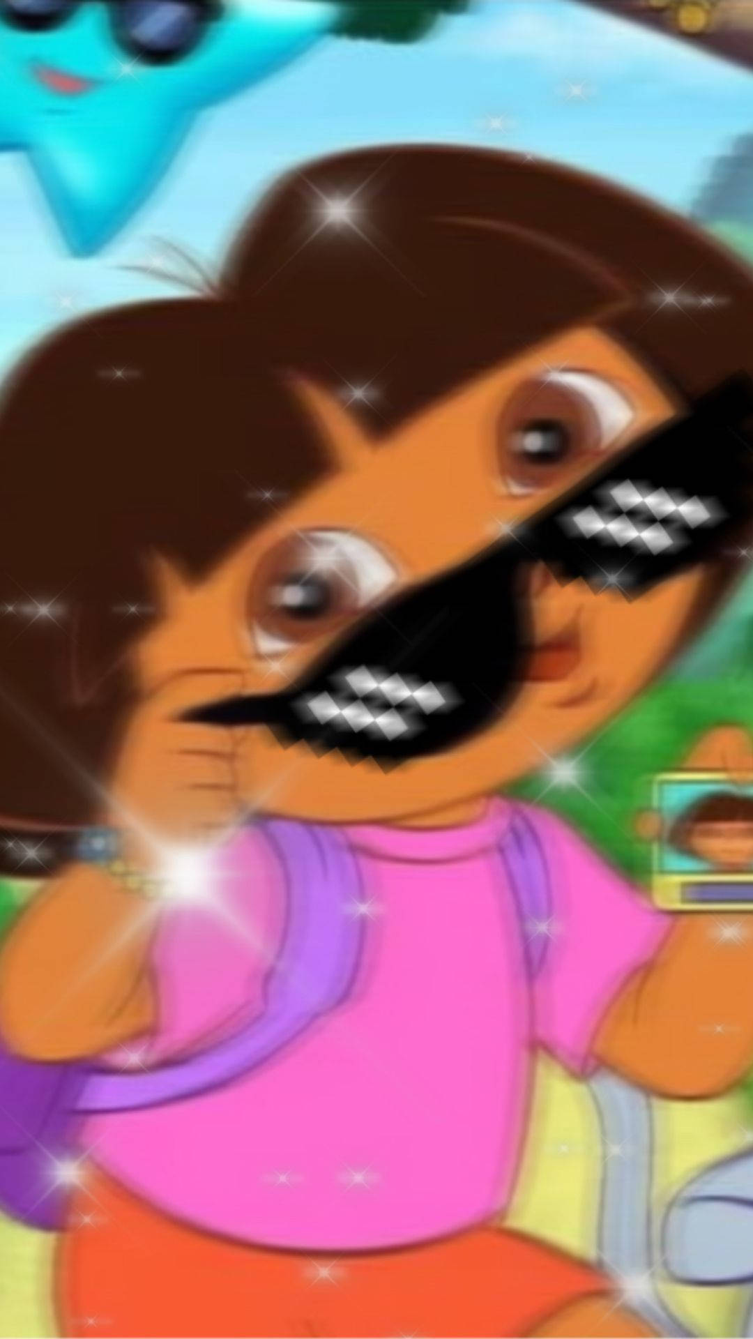 Dora The Explorer, oversized sunglasses, pink shirt with sparkles, Full HD Phone Wallpaper