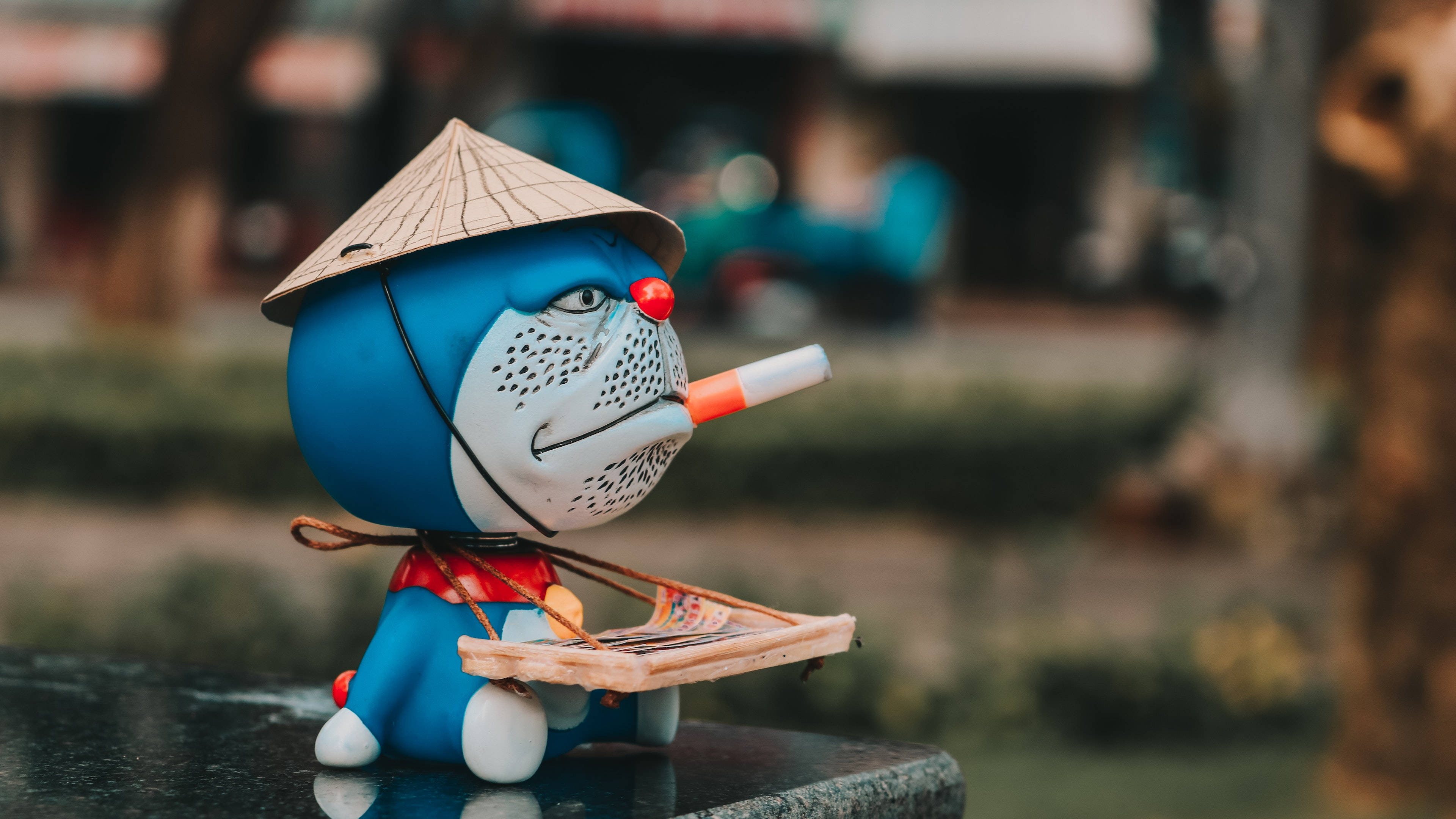 Doraemon, blue, conical hat, 4K Desktop Wallpaper