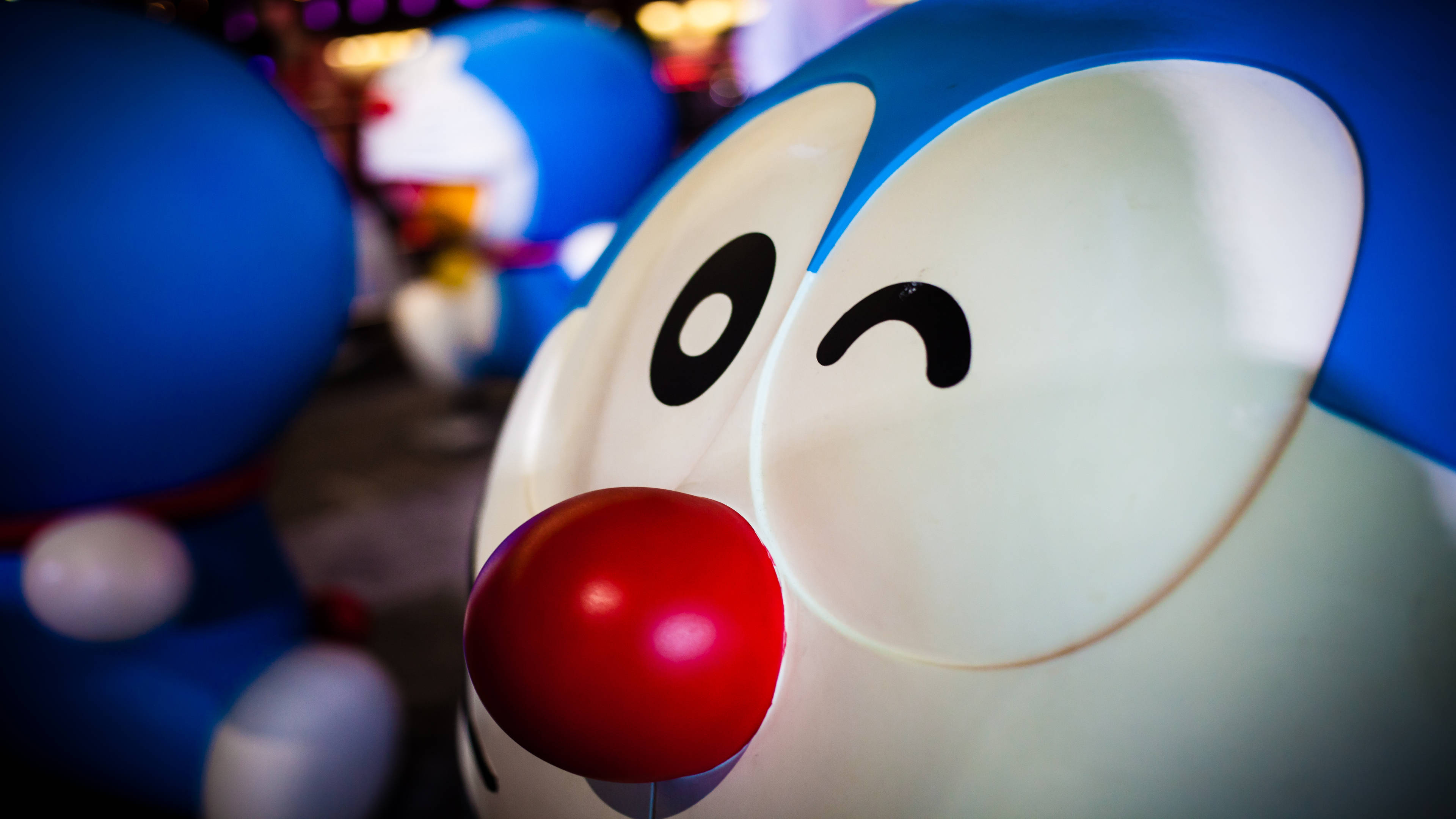Doraemon, red nose, glowing, 4K Desktop Wallpaper