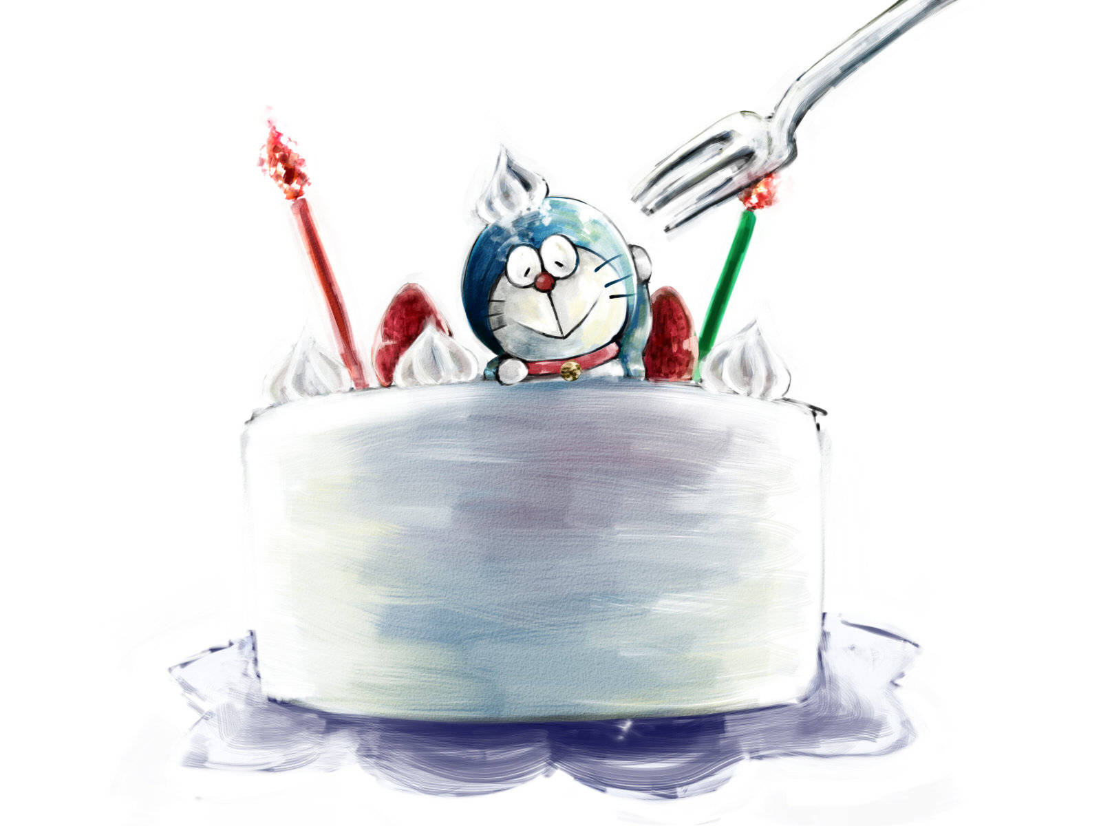 Doraemon, frosted cake, candles, HD Desktop Wallpaper