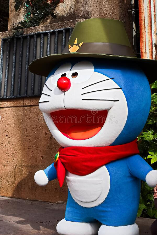 Doraemon, blue cartoon character, green hat, SD Phone Wallpaper
