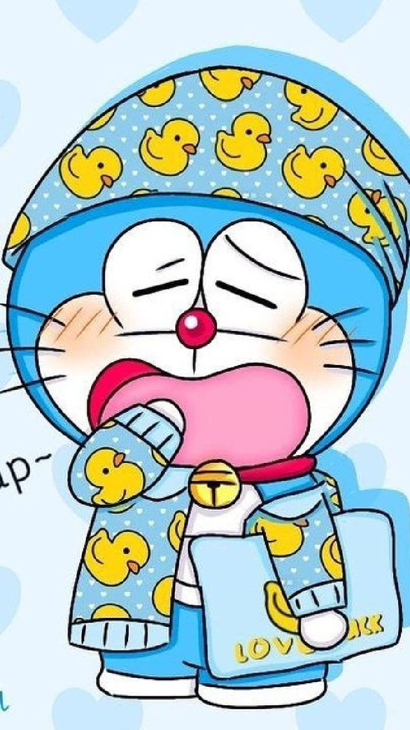 Doraemon, blue duck-patterned pajamas, blue hat, HD Phone Wallpaper