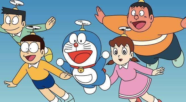 Doraemon, flying, clear blue sky, SD Desktop Wallpaper