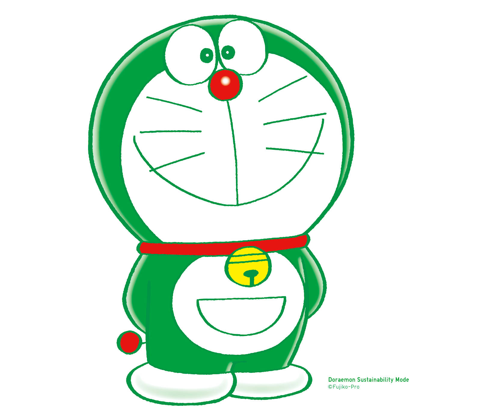 Green Doraemon, red nose, bell, HD Desktop Wallpaper