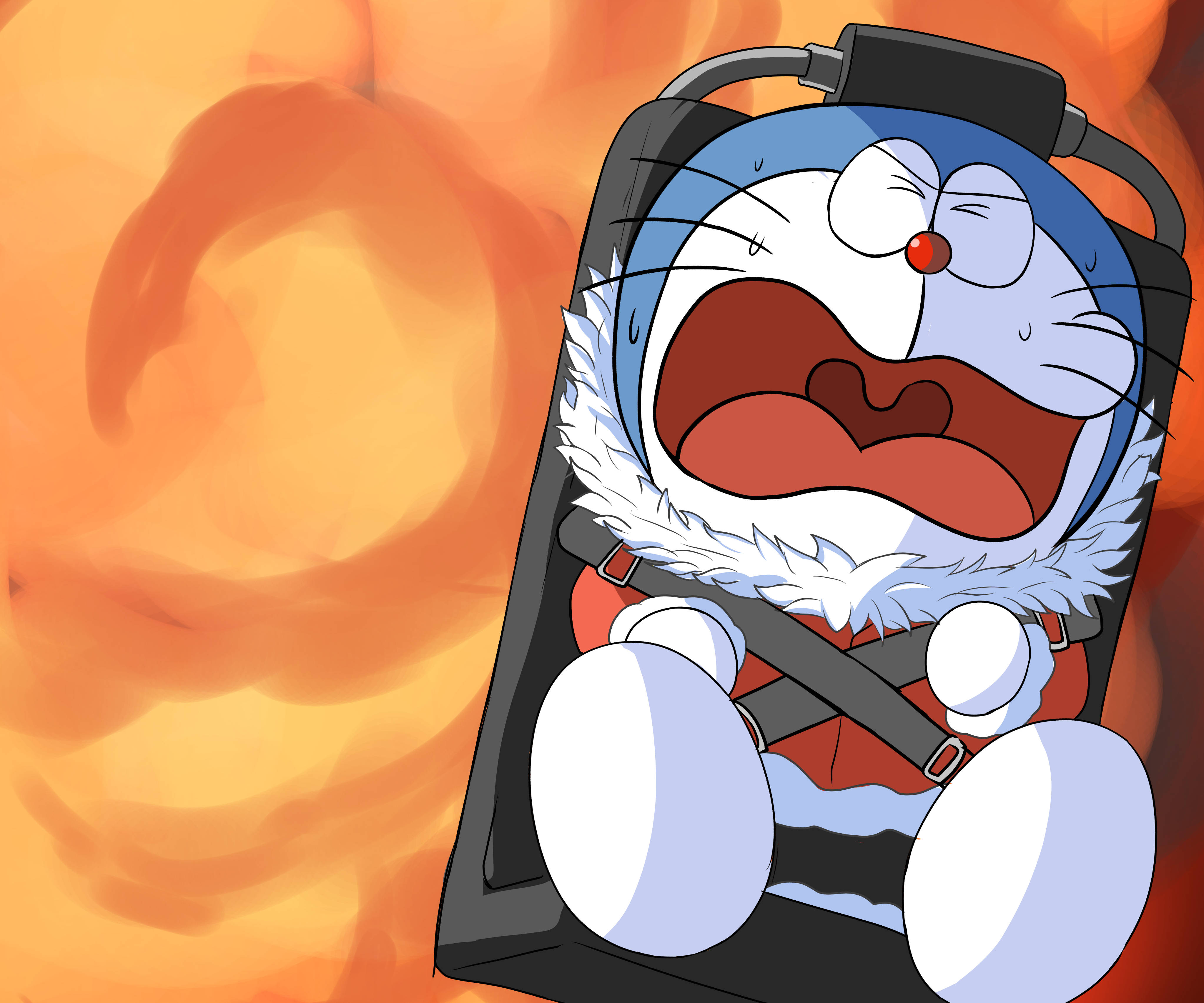 Doraemon, 4K, fiery orange flames, 4K Desktop Wallpaper