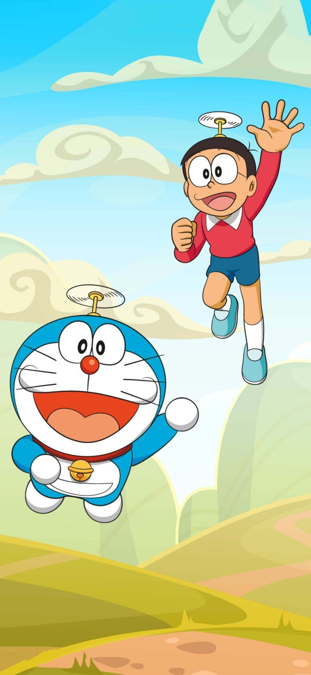 Doraemon, Nobita, flying, Full HD Phone Wallpaper