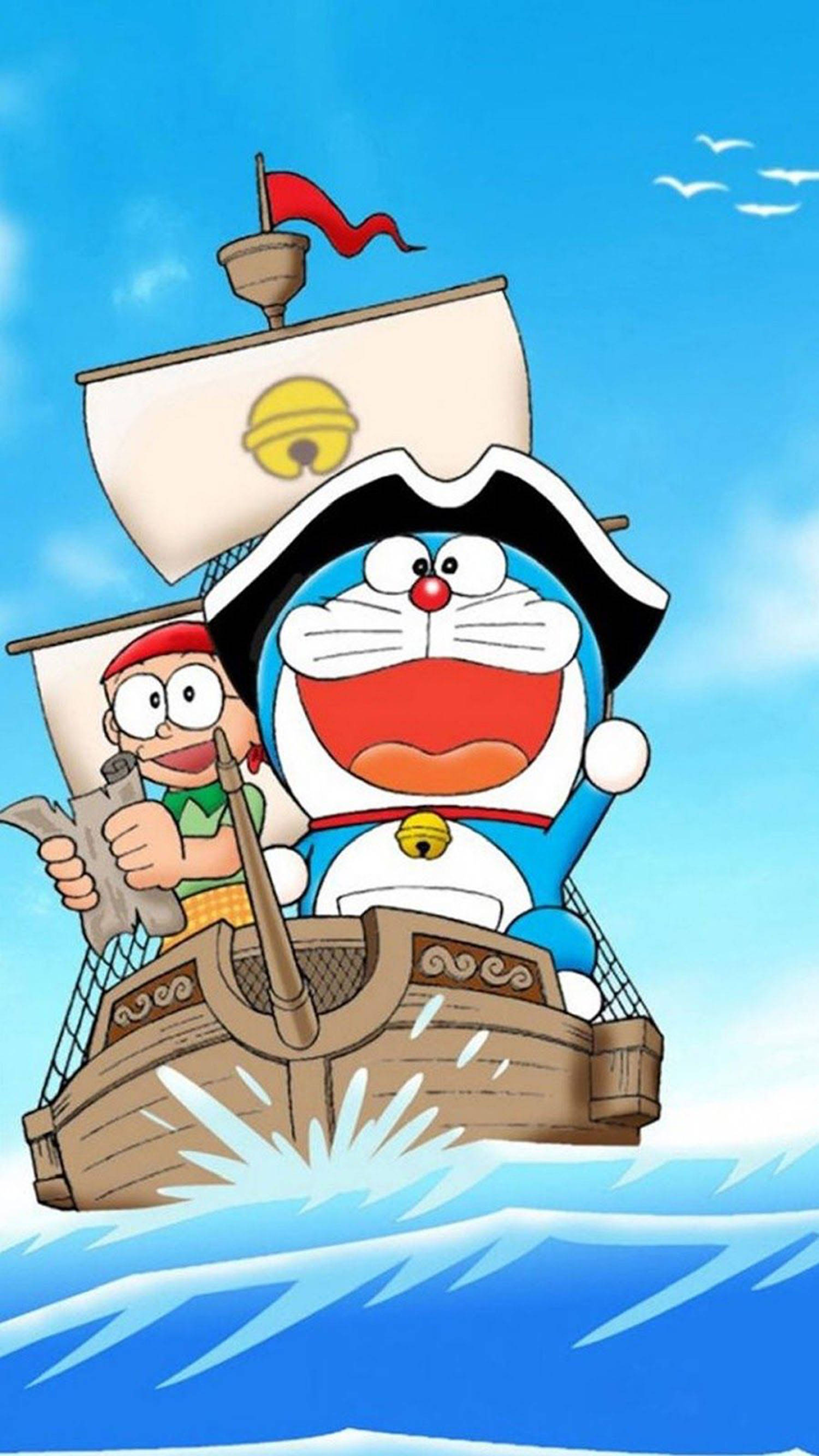 Doraemon, Nobita, pirate ship, 2K Phone Wallpaper