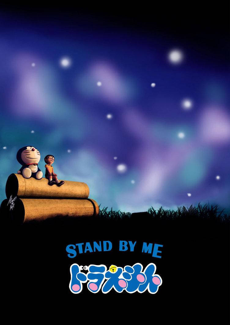 Nobita, Doraemon, starry purple and blue night sky, SD Phone Wallpaper