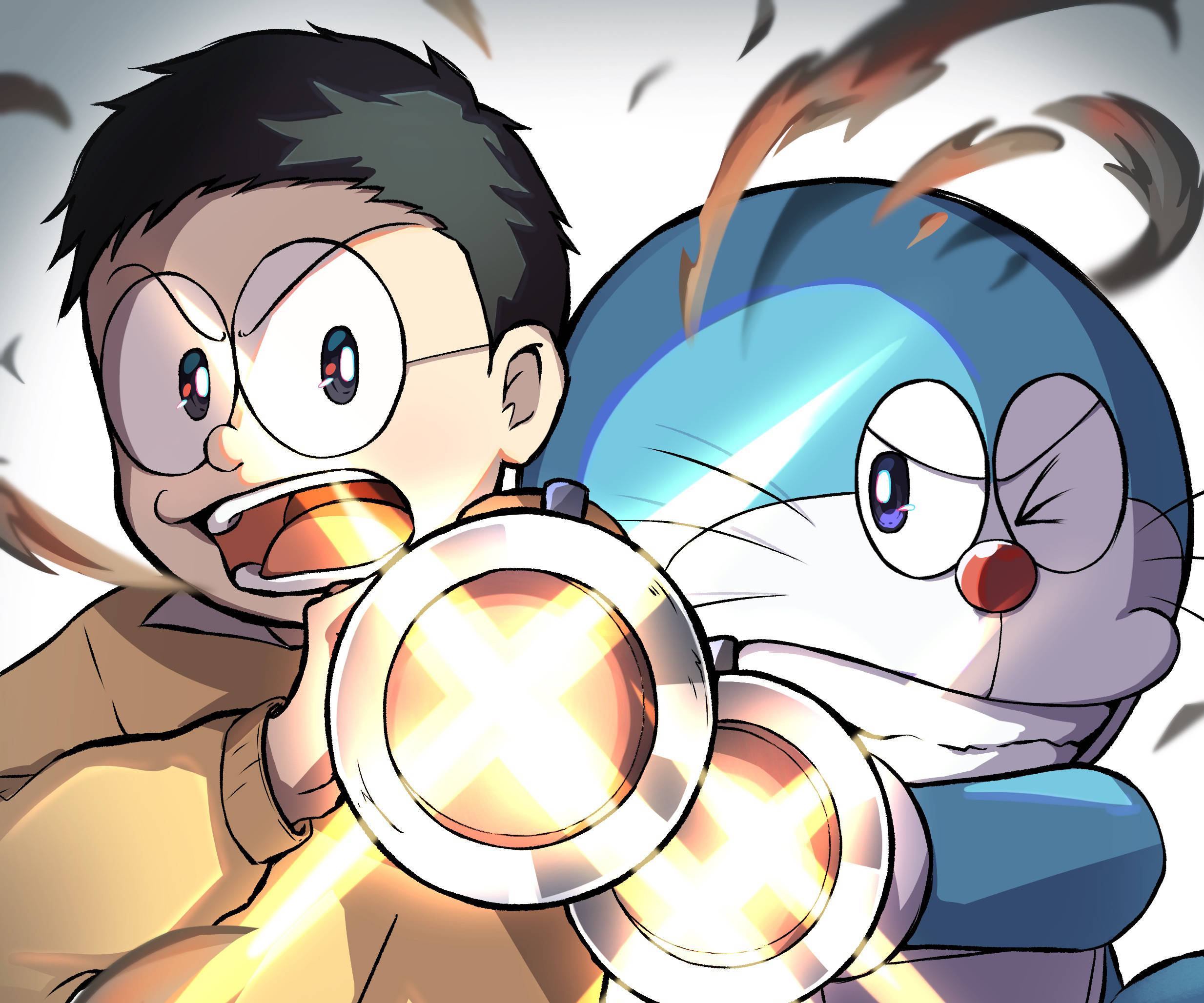 Doraemon, Nobita, glowing futuristic guns, Full HD Desktop Wallpaper