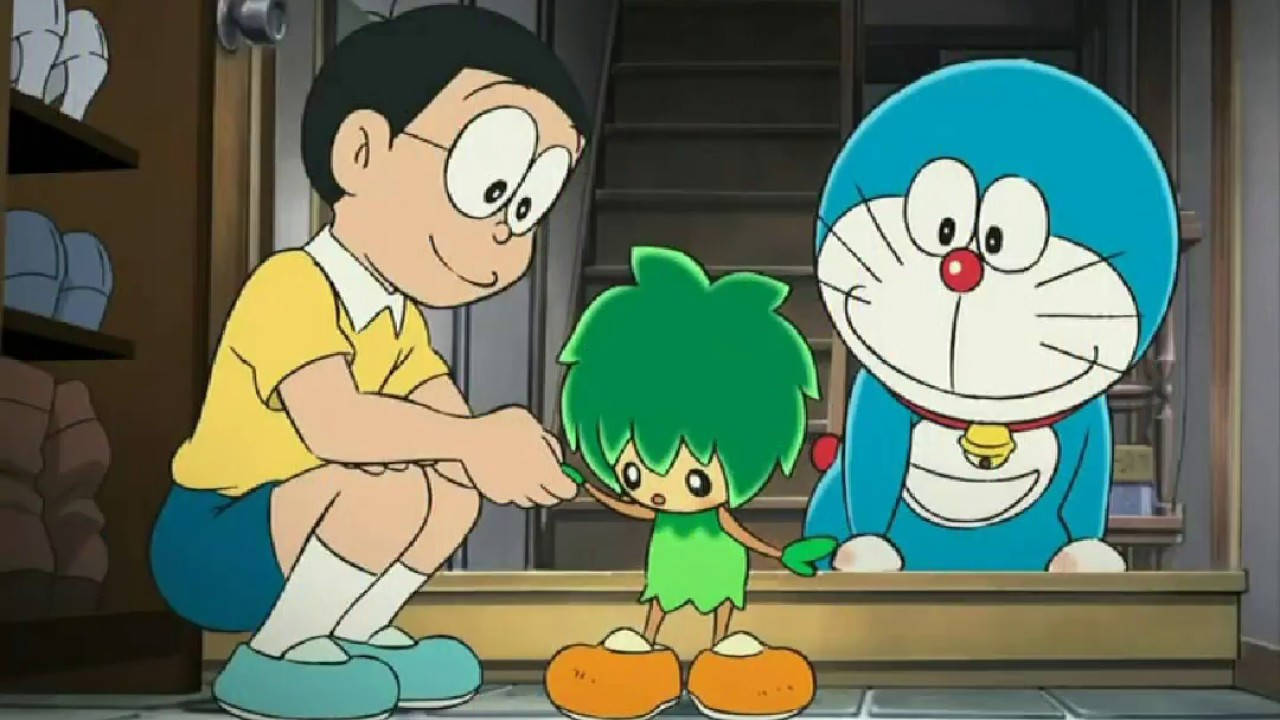 Doraemon, Nobita, green-haired creature, HD Desktop Wallpaper
