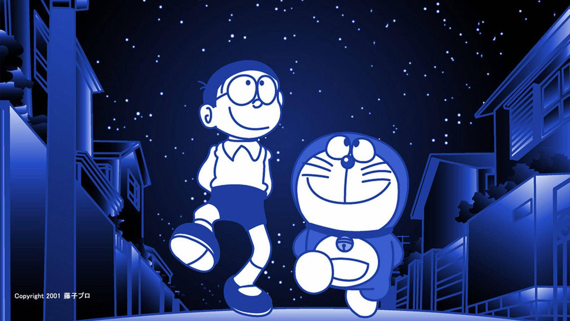 Doraemon, Nobita, starry night sky, Full HD Desktop Wallpaper