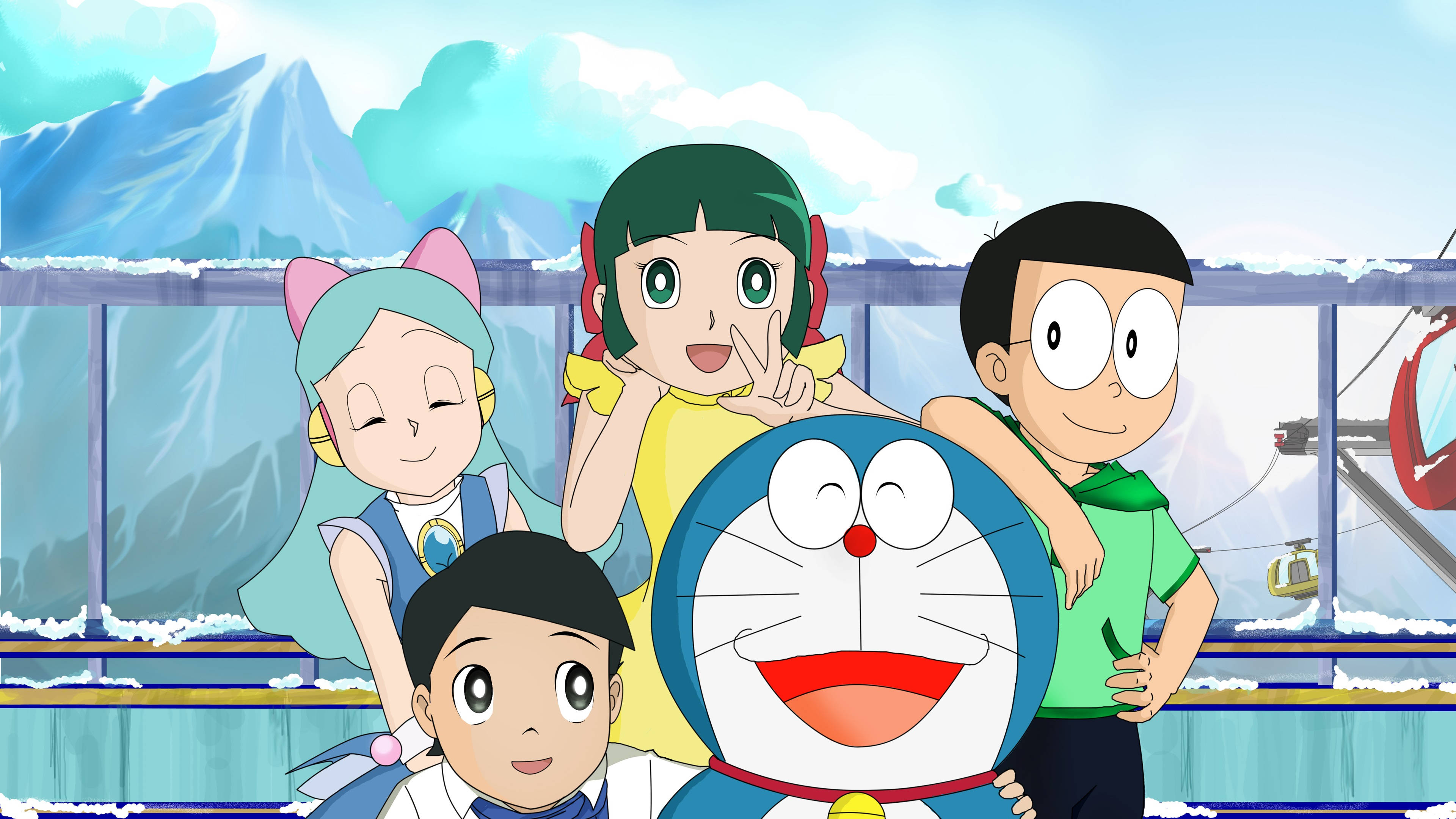 Doraemon, Nobita, snowy mountain, 4K Desktop Wallpaper