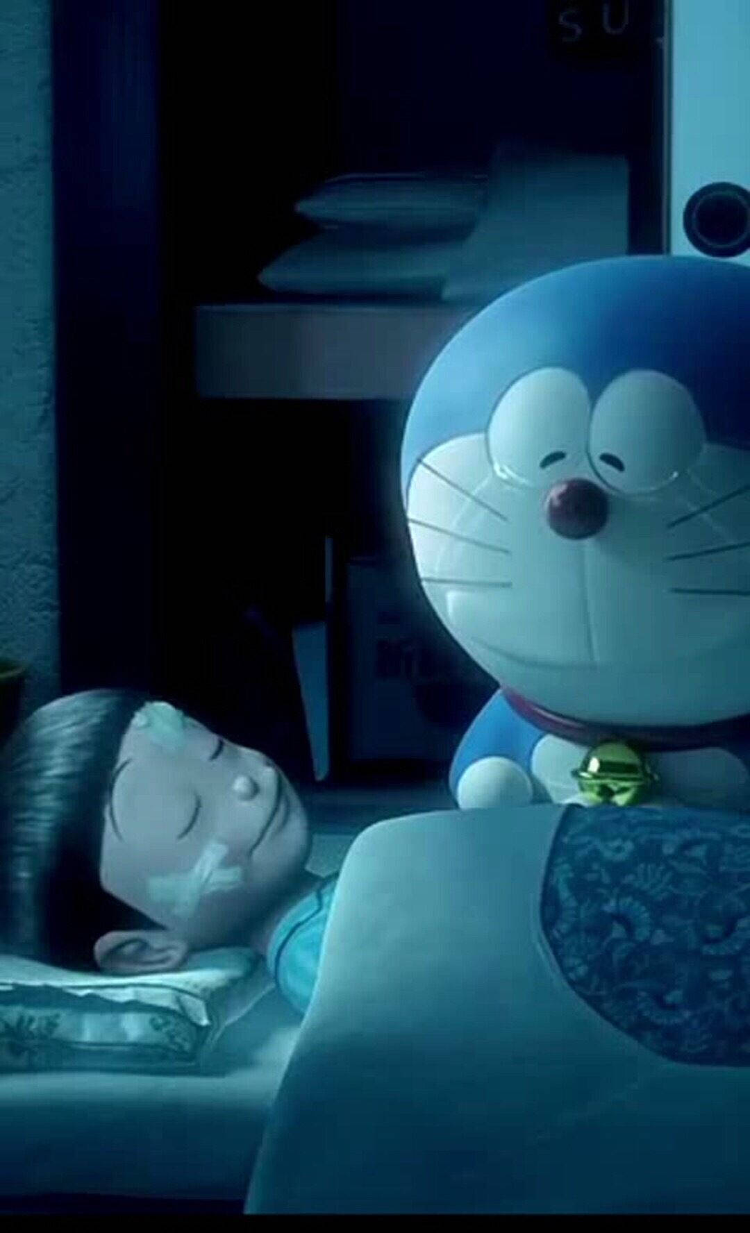 Doraemon, Nobita, dim blue-lit bedroom, HD Phone Wallpaper