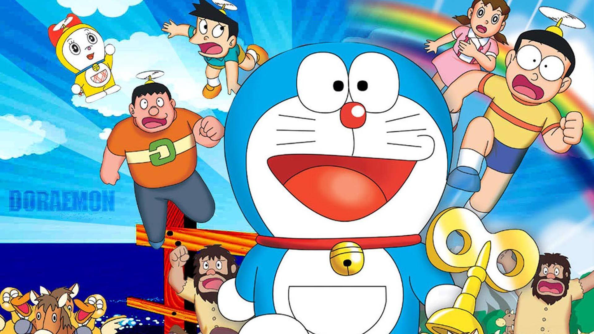 Doraemon, Nobita, rainbow, Full HD Desktop Wallpaper