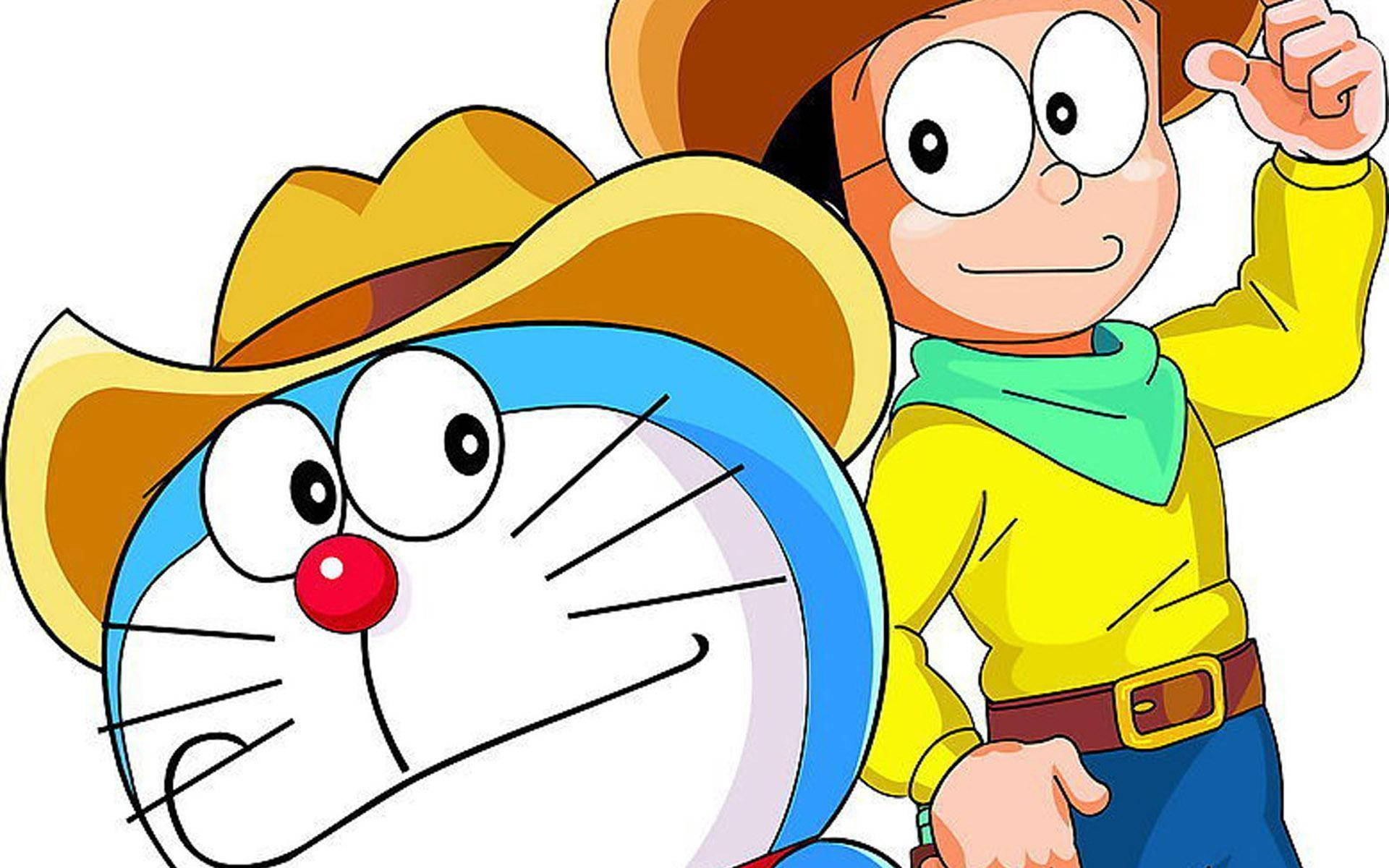 Doraemon, Nobita, cowboy hats, Full HD Desktop Wallpaper