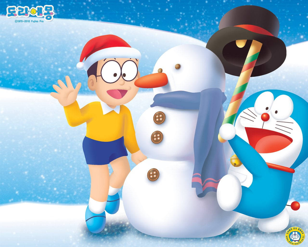 Doraemon, Nobita, snowman, HD Desktop Wallpaper