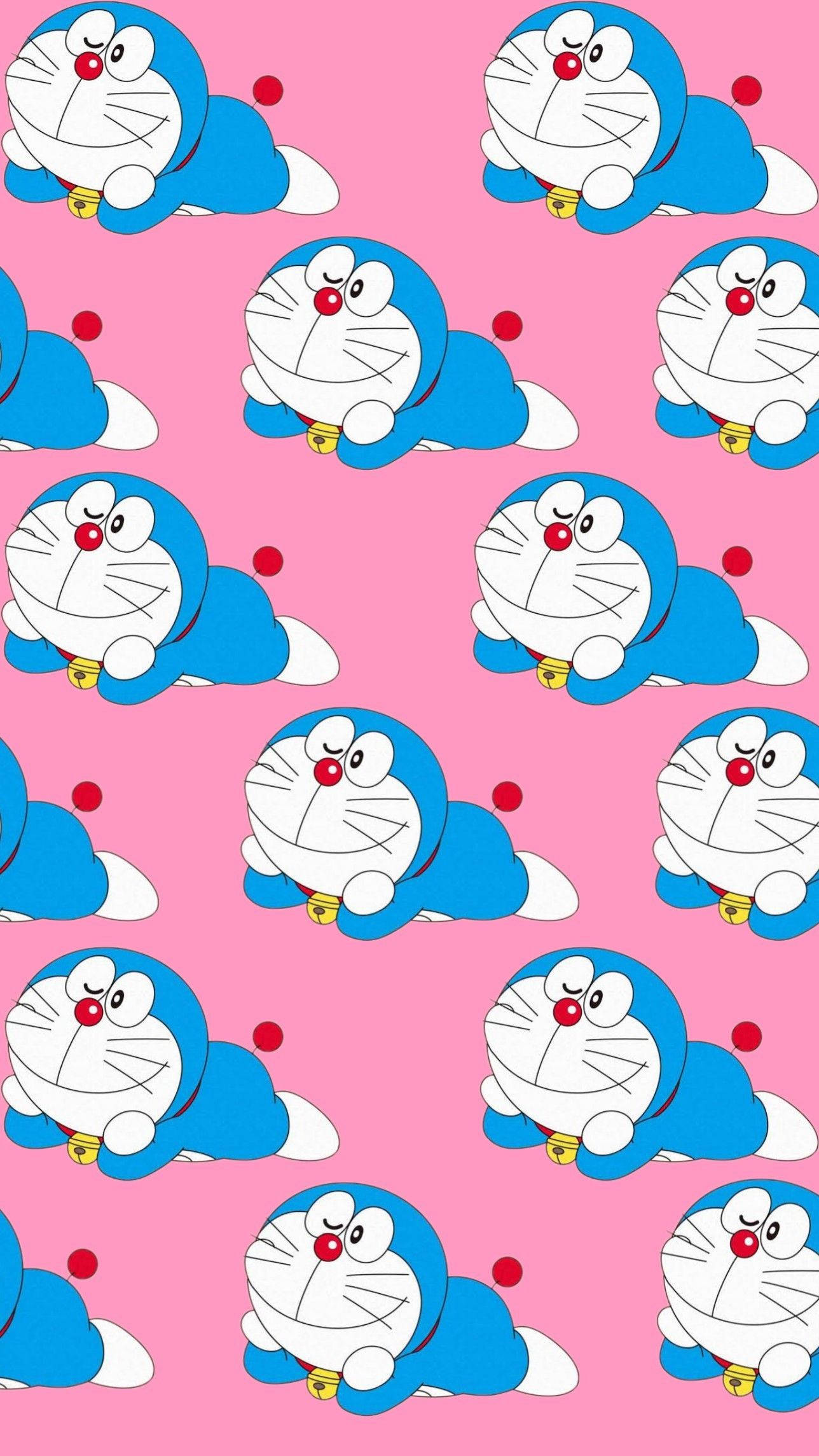 Doraemon, blue robotic cat, solid pink background, Full HD Phone Wallpaper