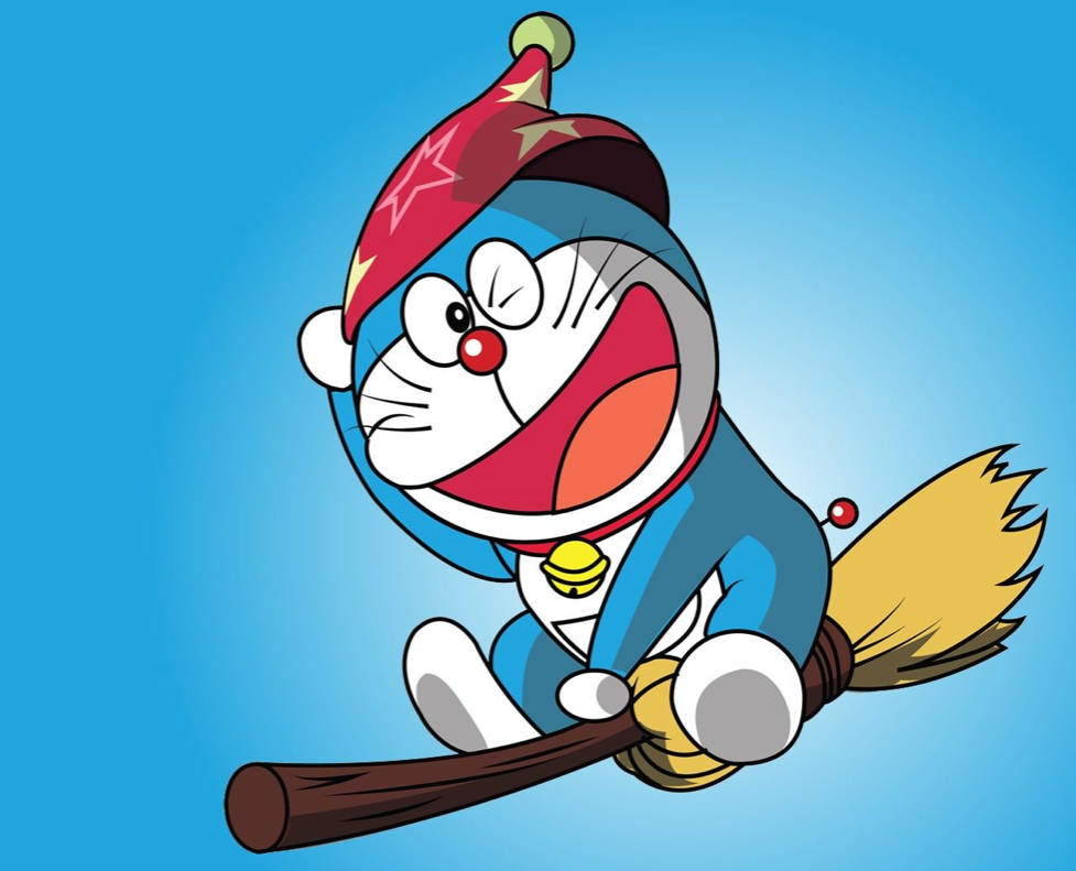 Doraemon, broomstick, red star hat, SD Desktop Wallpaper