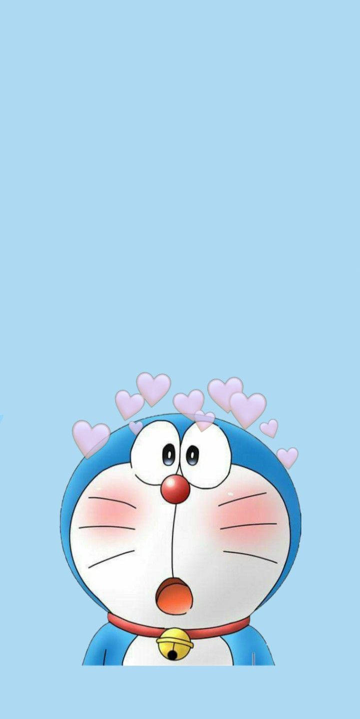 Doraemon, blue robot cat, pink hearts, HD Phone Wallpaper