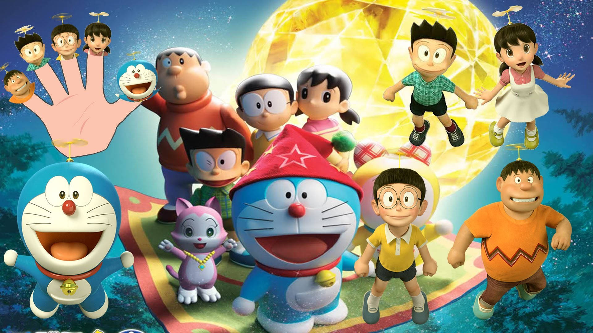 Doraemon, crystal ball, giant glowing diamond, Full HD Desktop Wallpaper