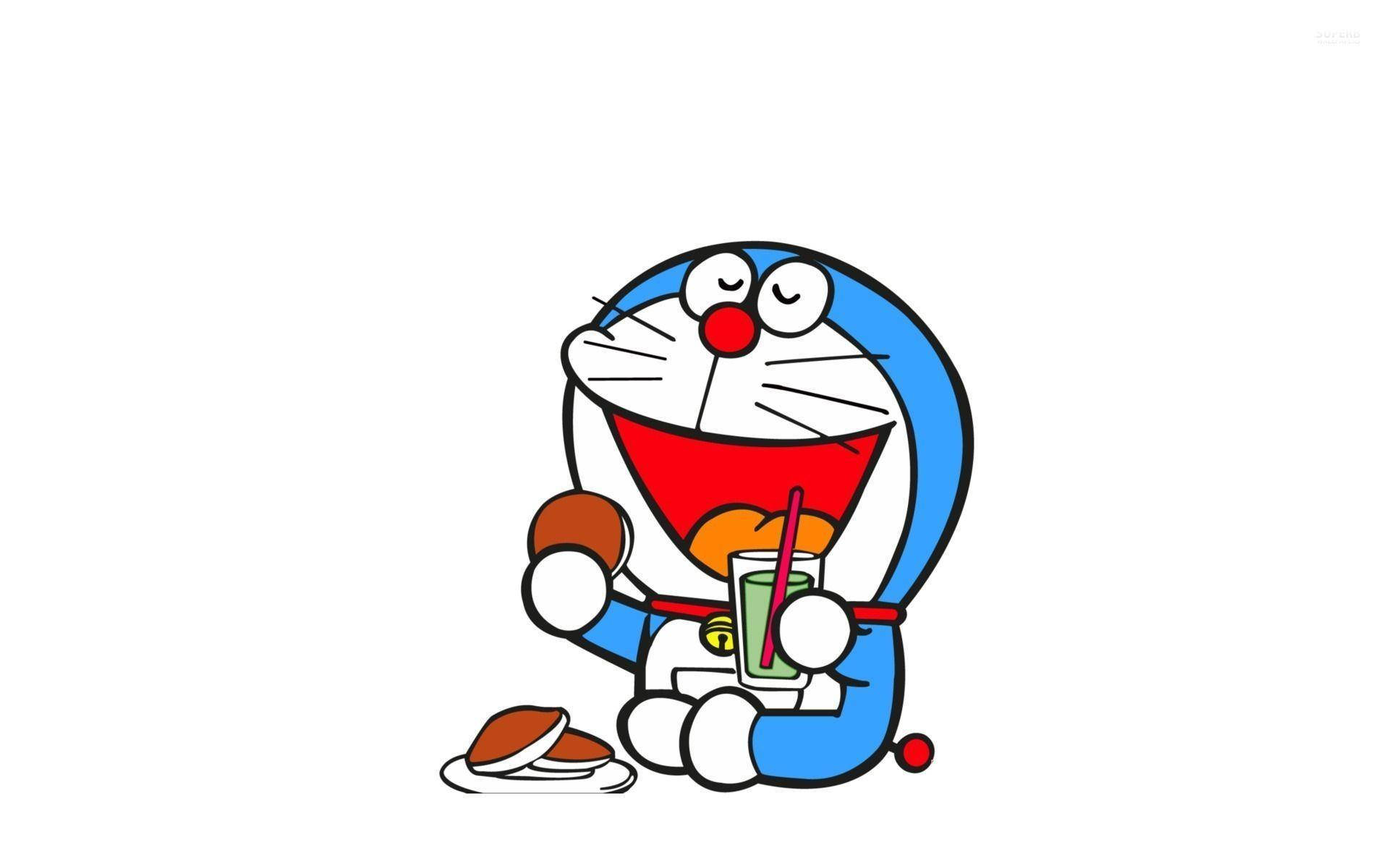 Doraemon, minimalist art, green drink, Full HD Desktop Wallpaper