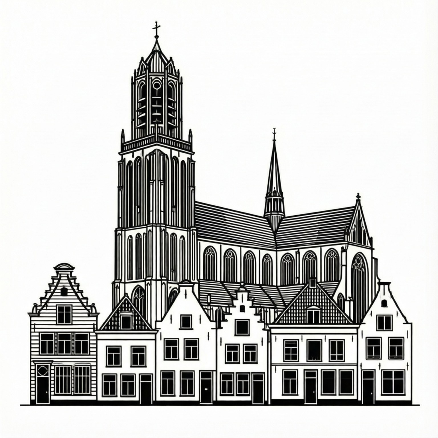 Dordrecht, line art, historic church, HD Desktop Wallpaper