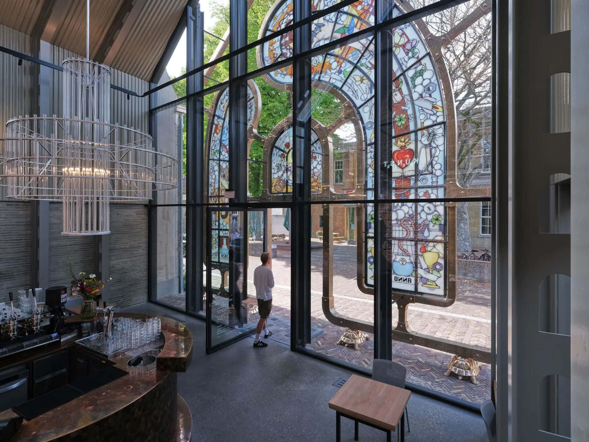 Dordrecht, curved bar, large glass doors, Full HD Desktop Wallpaper