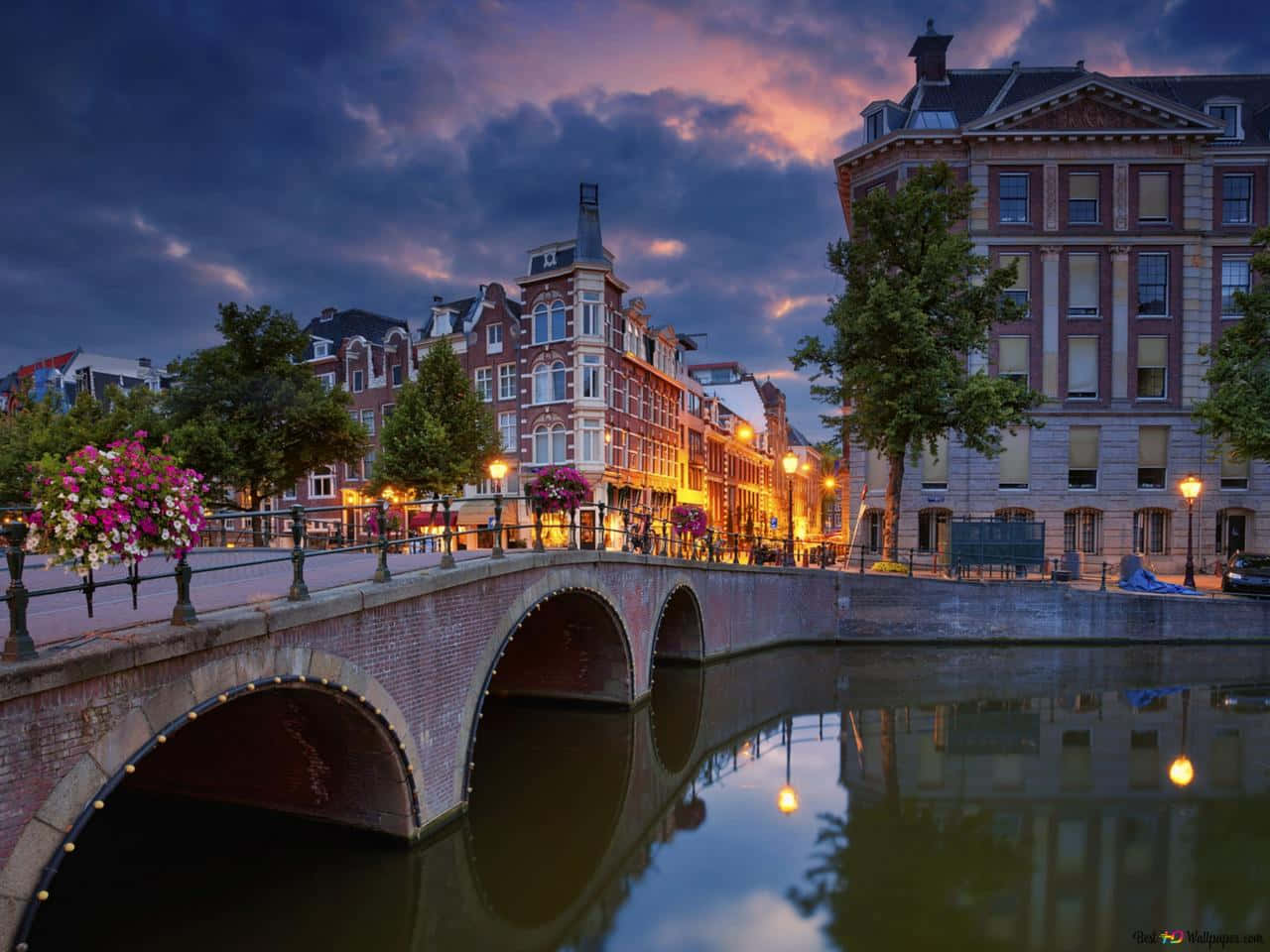 Dordrecht, historic Dutch architecture, twilight, HD Desktop Wallpaper