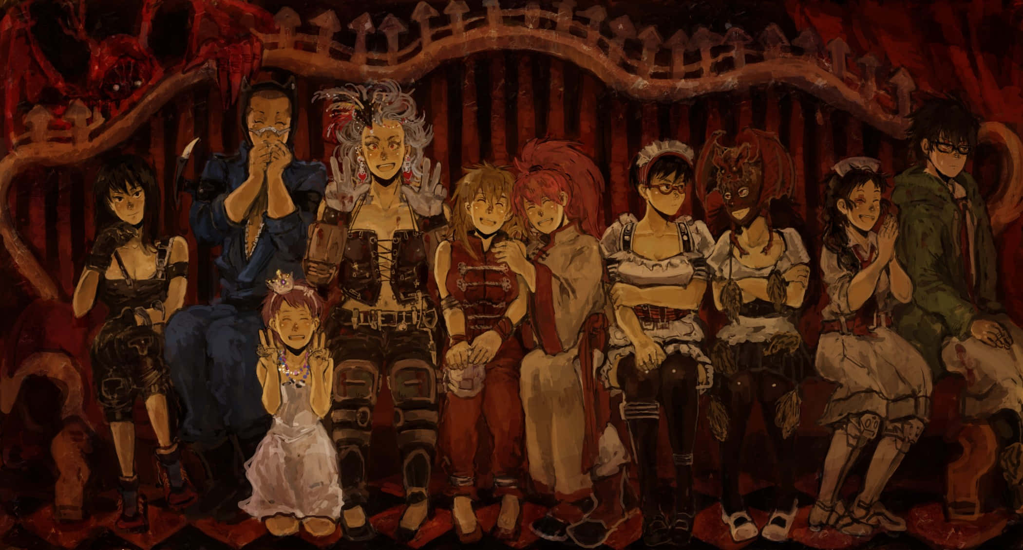 Dorohedoro, red curtain, dragon motif, Full HD Desktop Wallpaper