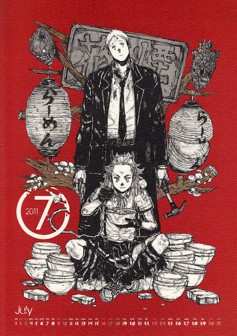 Dorohedoro, black and white ink, vivid red background, SD Phone Wallpaper
