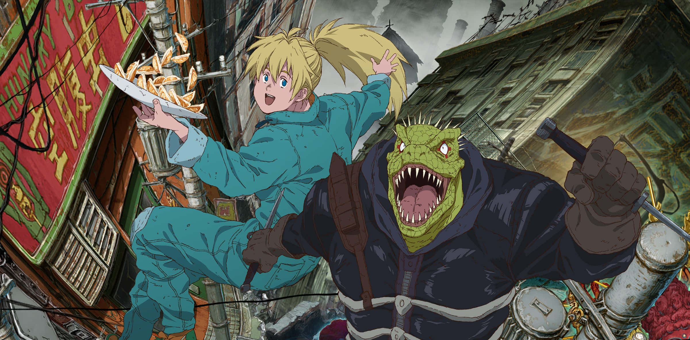 Dorohedoro, blonde anime girl, teal jumpsuit, Full HD Desktop Wallpaper