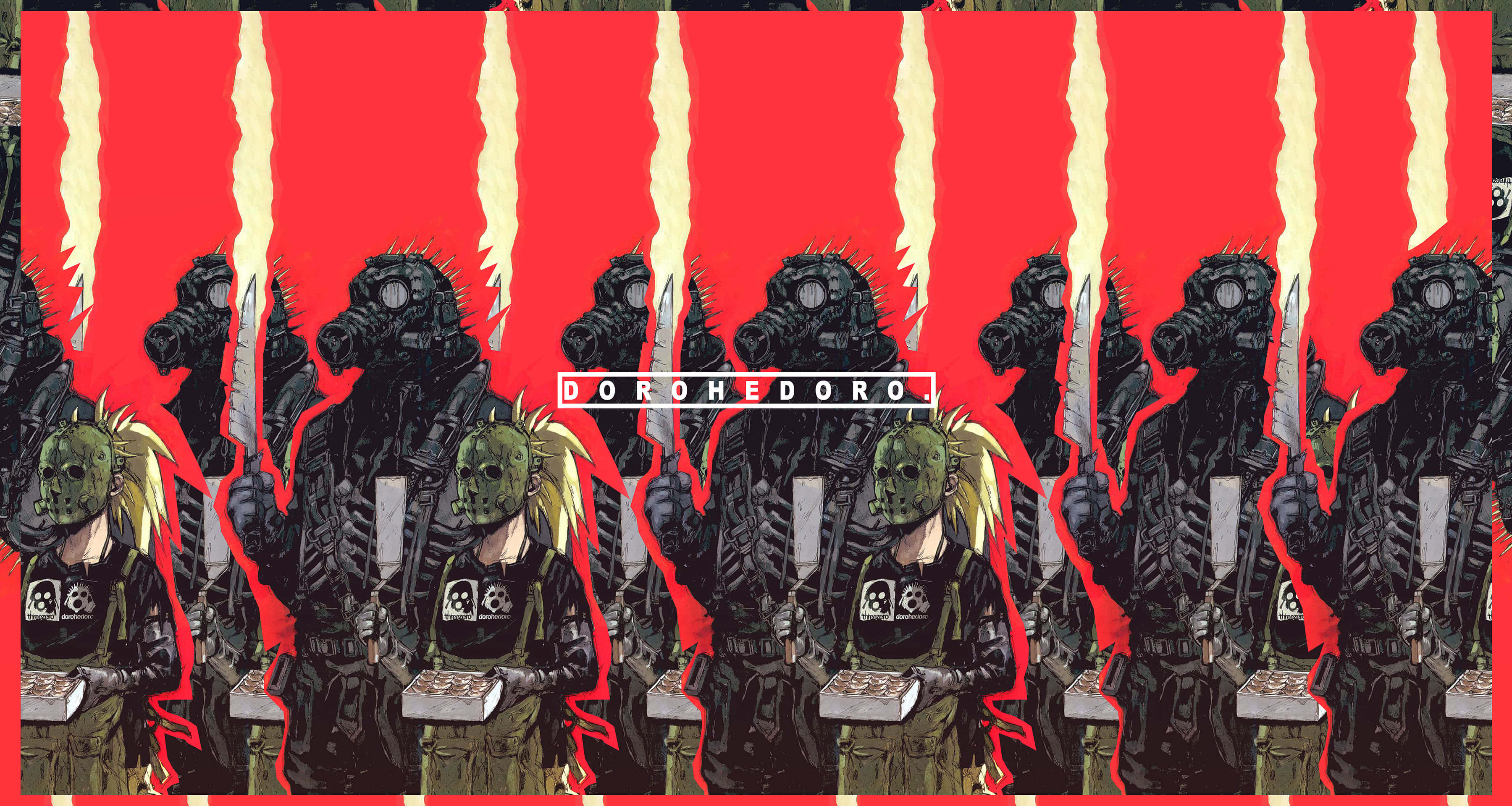 Dorohedoro, anime-style warriors, gas masks, 2K Desktop Wallpaper