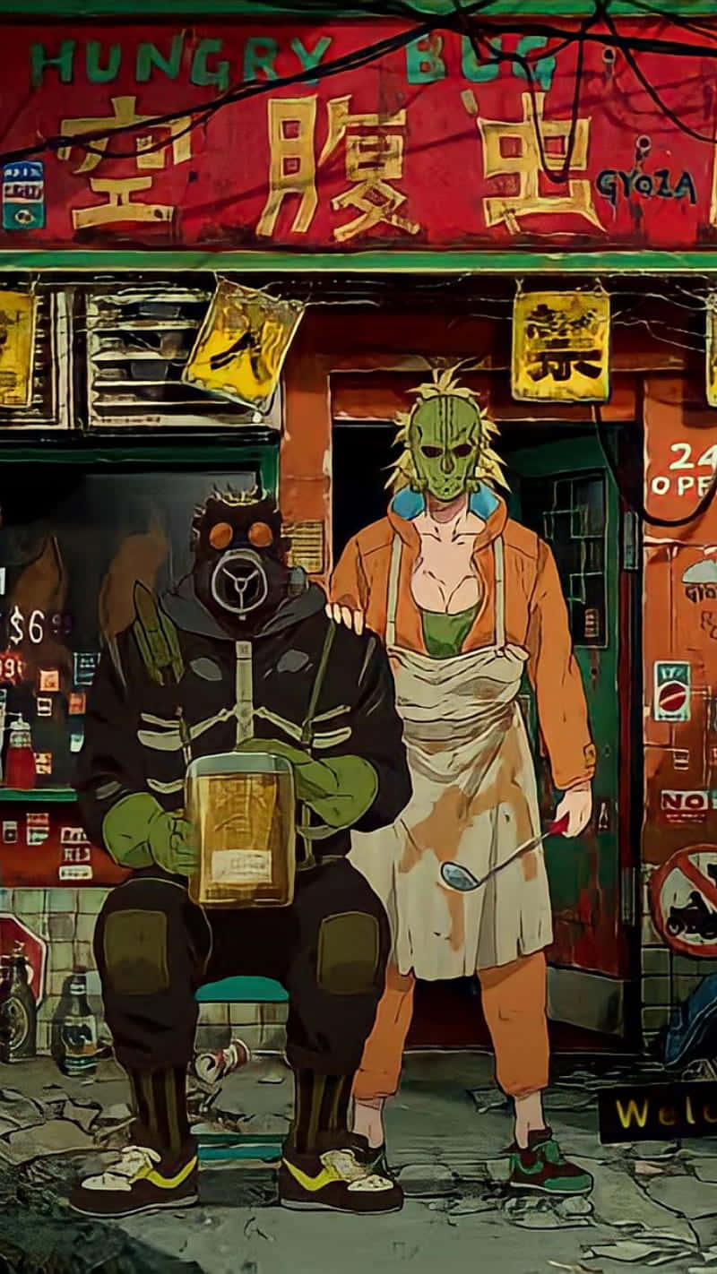 Dorohedoro, neon-lit ramen shop, graffiti, HD Phone Wallpaper