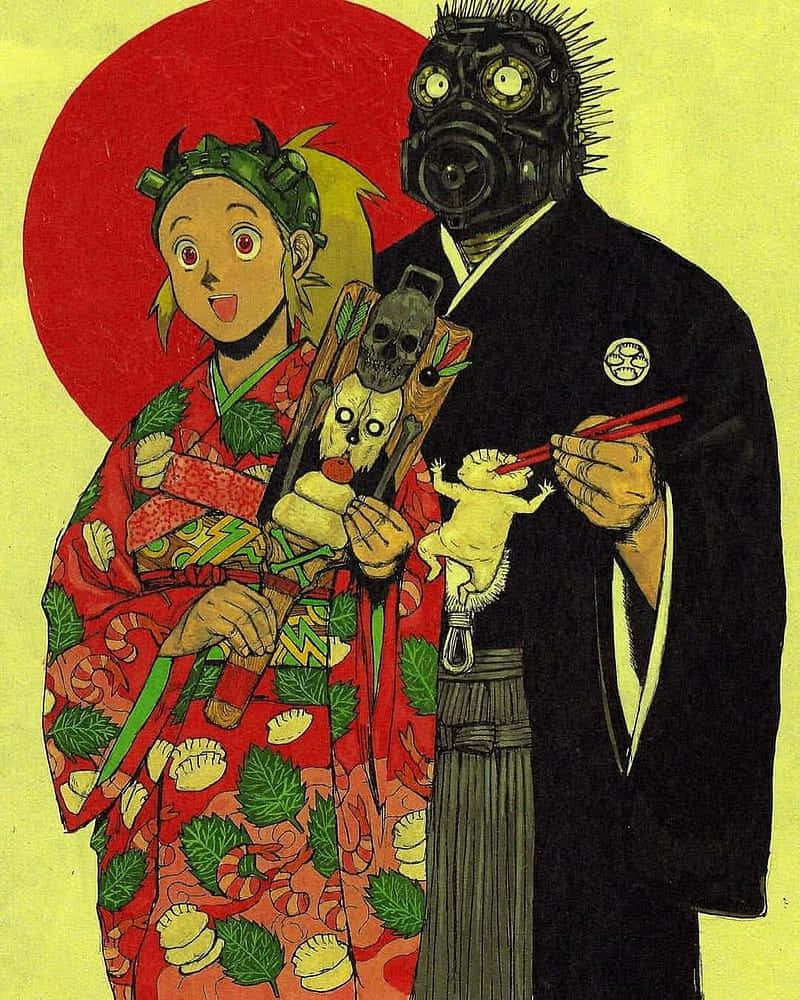 Dorohedoro, red kimono, masked man in black kimono, SD Phone Wallpaper