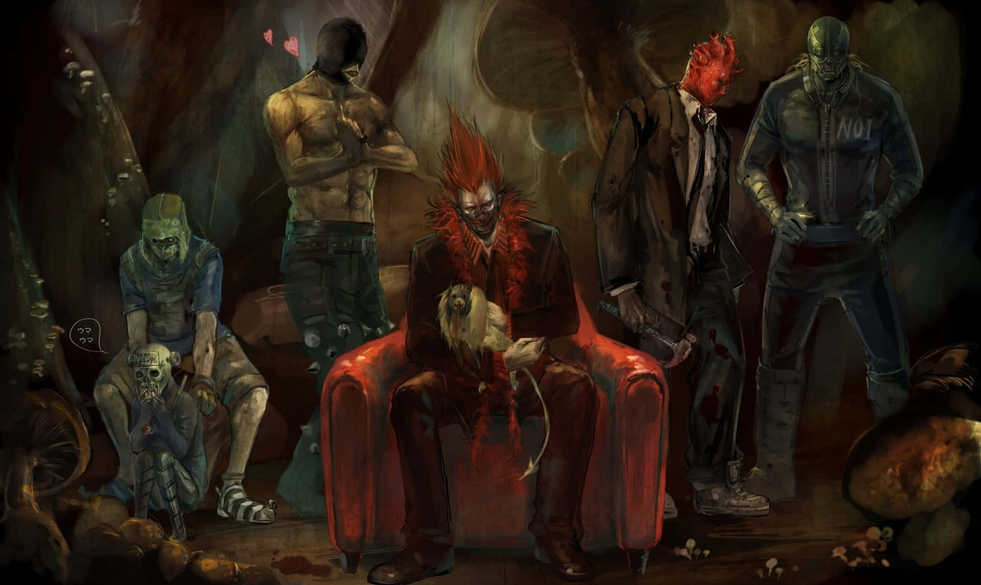 Dorohedoro, sinister clown, red hair, Full HD Desktop Wallpaper