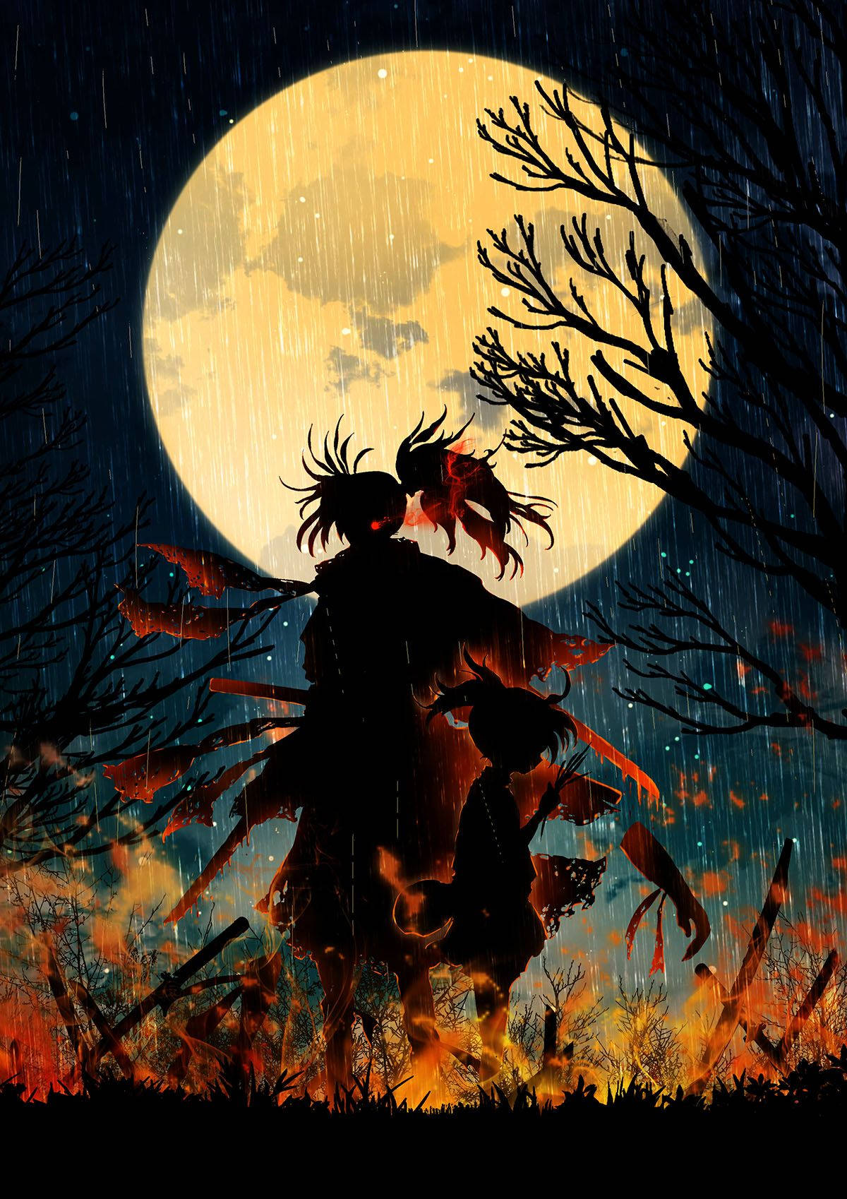 Dororo, moon, rain, HD Phone Wallpaper
