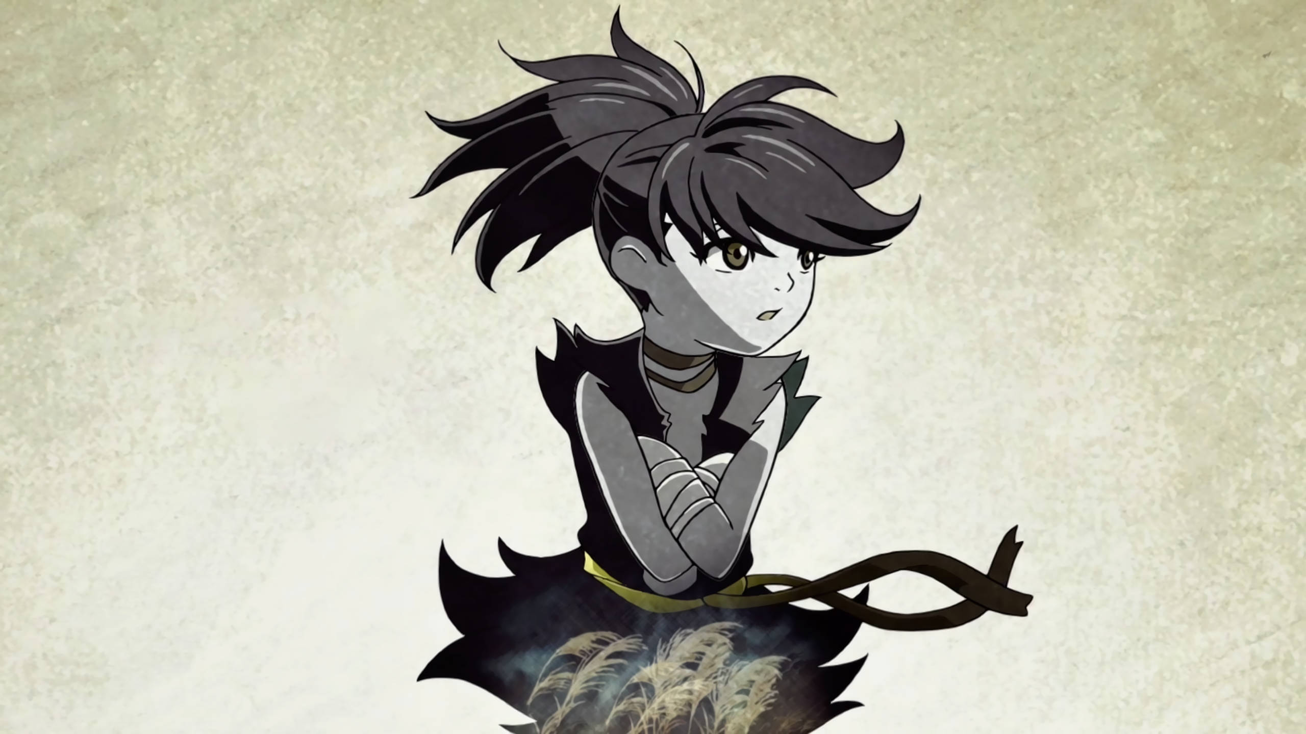 Dororo, spiky black hair, green eyes, 2K Desktop Wallpaper