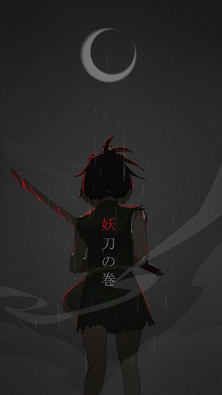Dororo, crescent moon, glowing red sword, HD Phone Wallpaper