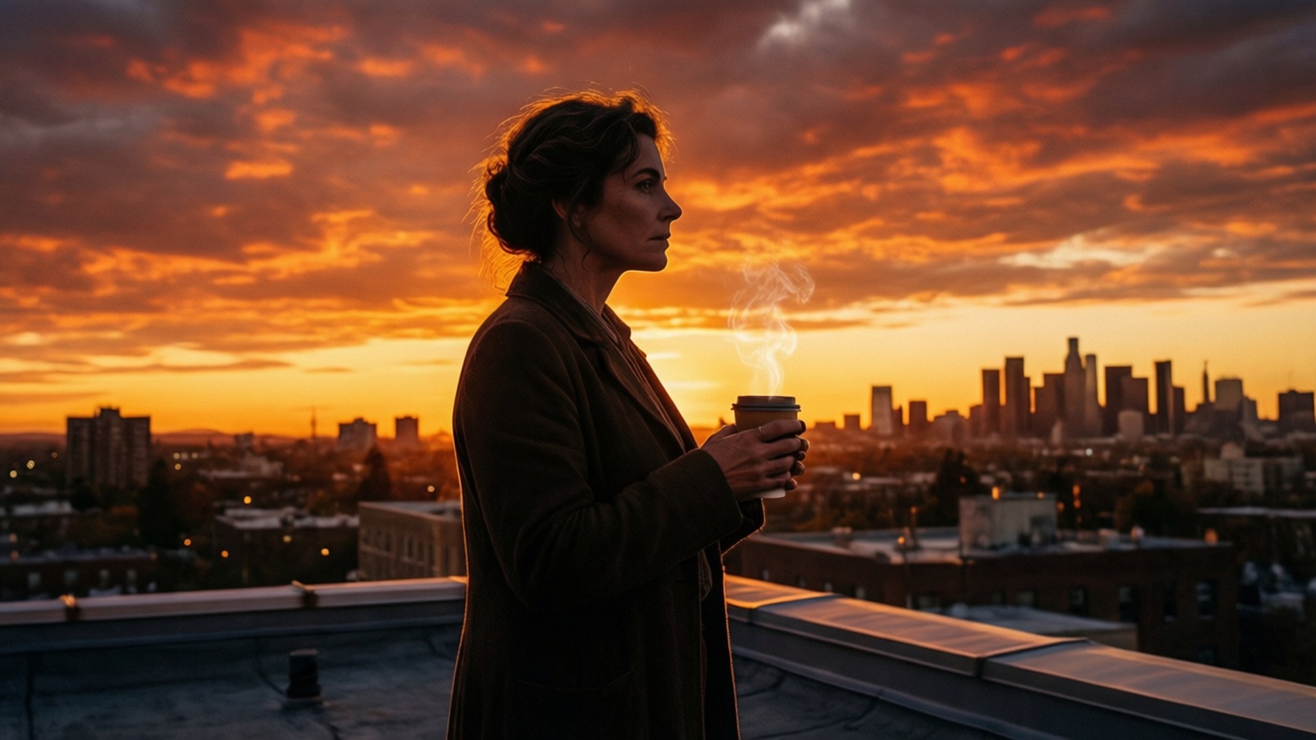 Dorothy Catalonia, sunset, rooftop, Full HD Desktop Wallpaper