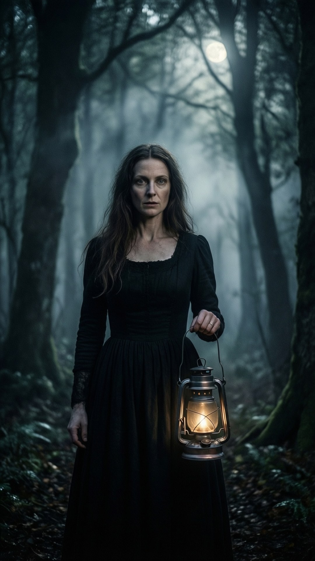 Dorothy Unsworth, dark forest, lantern, Full HD Phone Wallpaper