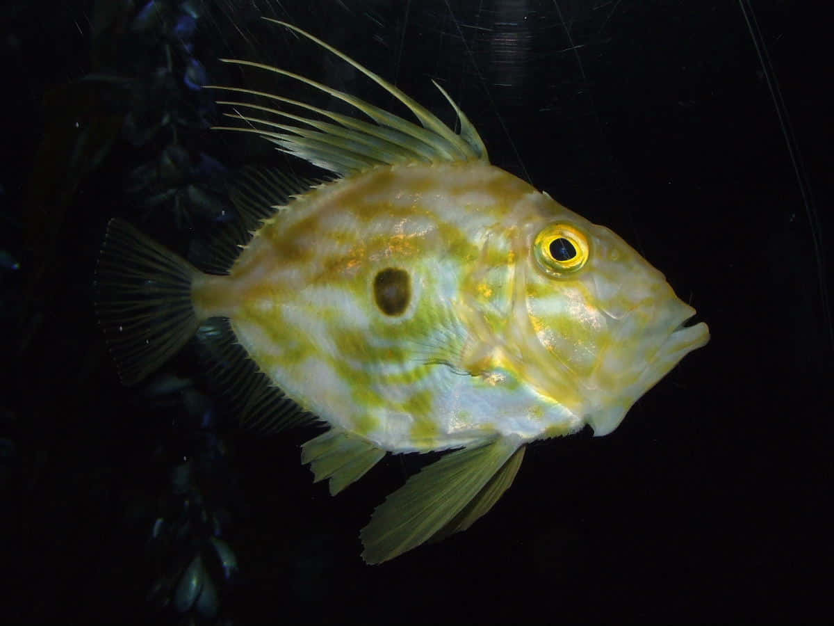 yellow doryfish, long spiky fins, dark spot on its side, SD Desktop Wallpaper
