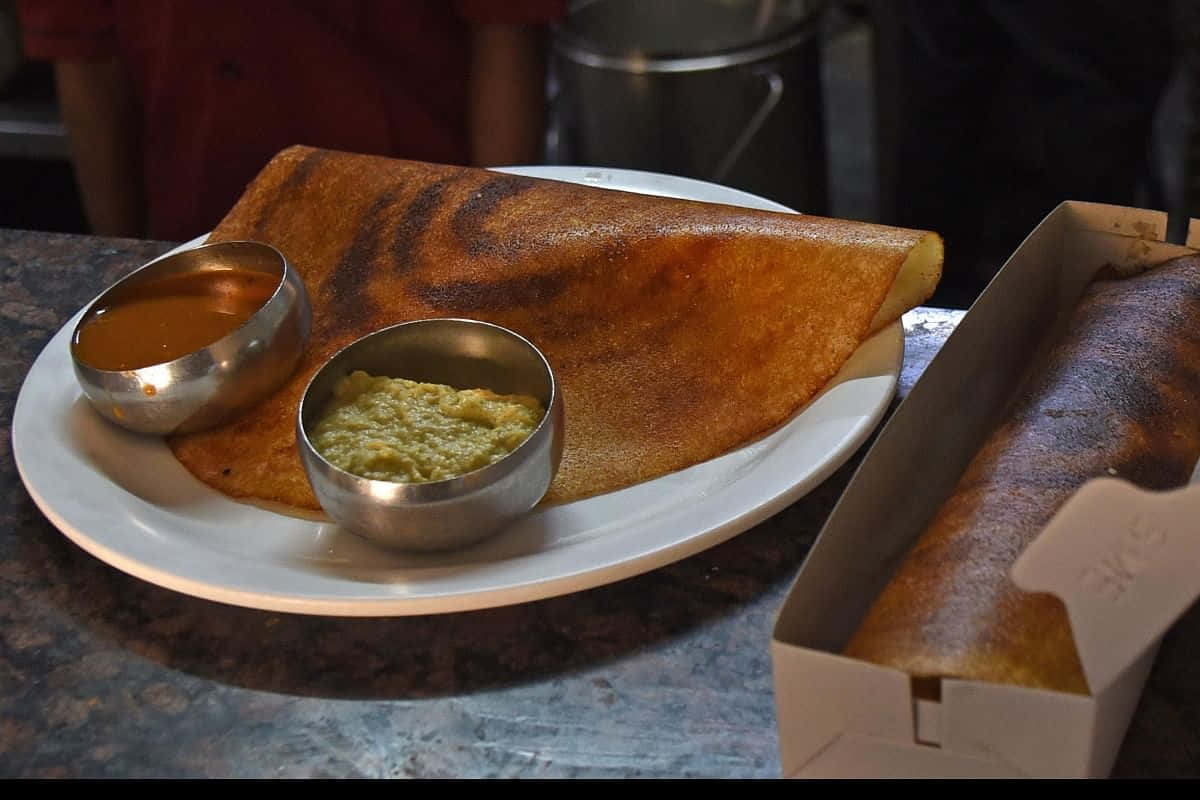 dosa, white plate, metal bowls, SD Desktop Wallpaper