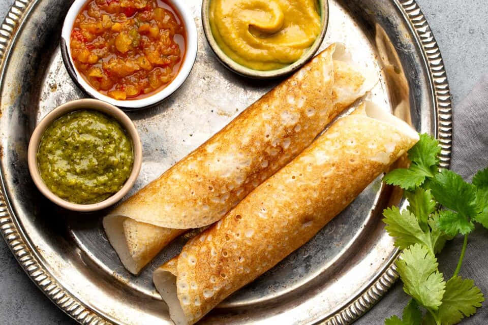 crispy dosa, chutneys, sambar, SD Desktop Wallpaper