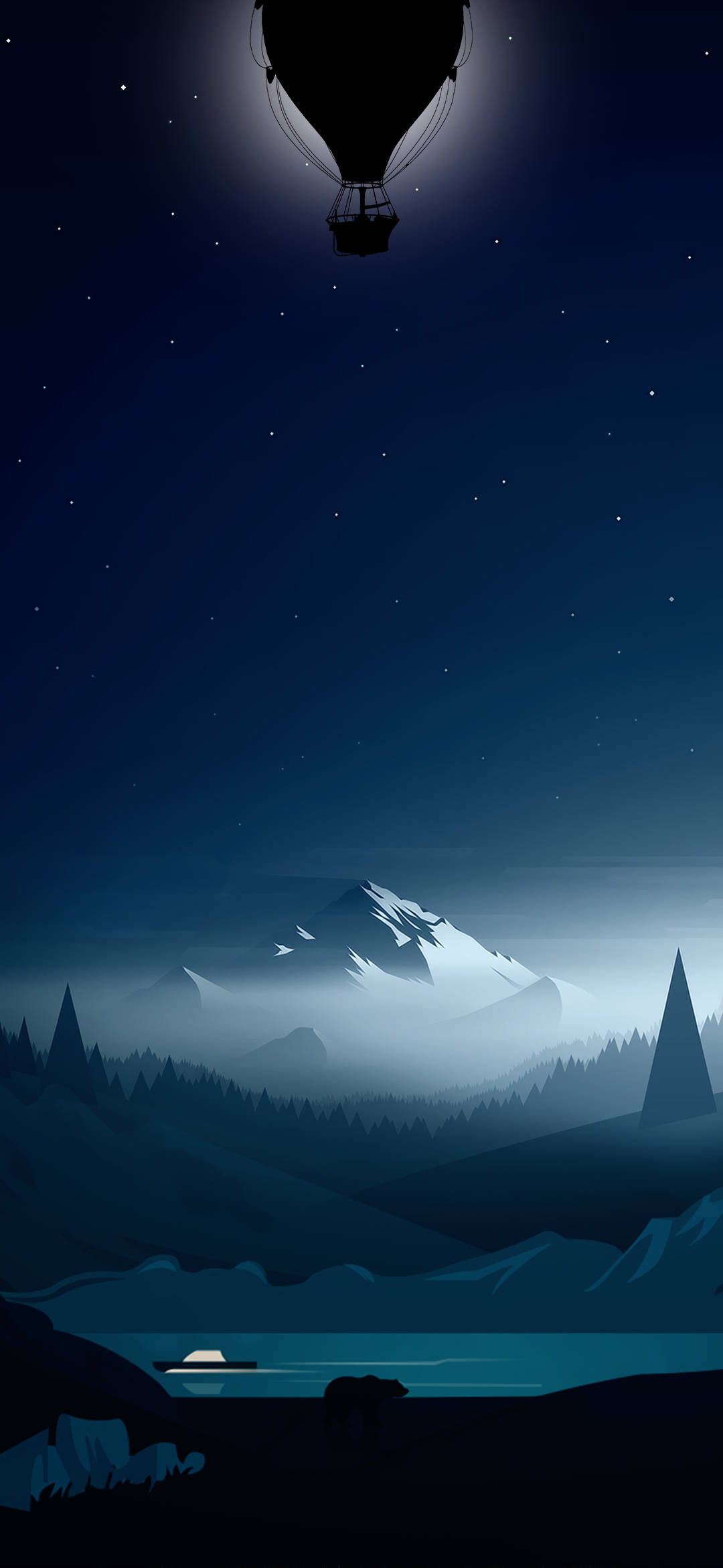 Dot Notch, hot air balloon, starry night sky, Full HD Phone Wallpaper
