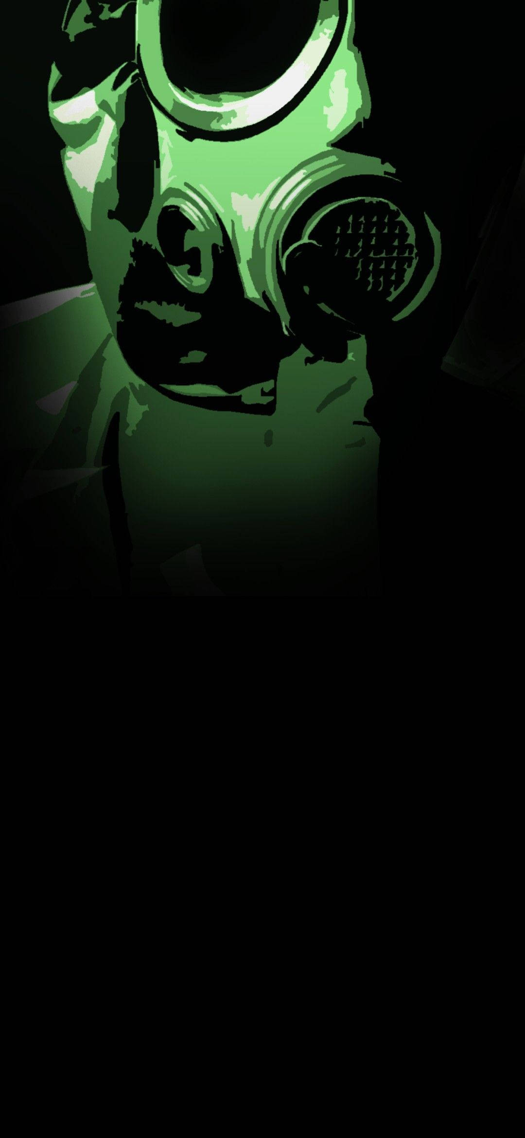 Dot Notch, green gas mask, glowing green, Full HD Phone Wallpaper