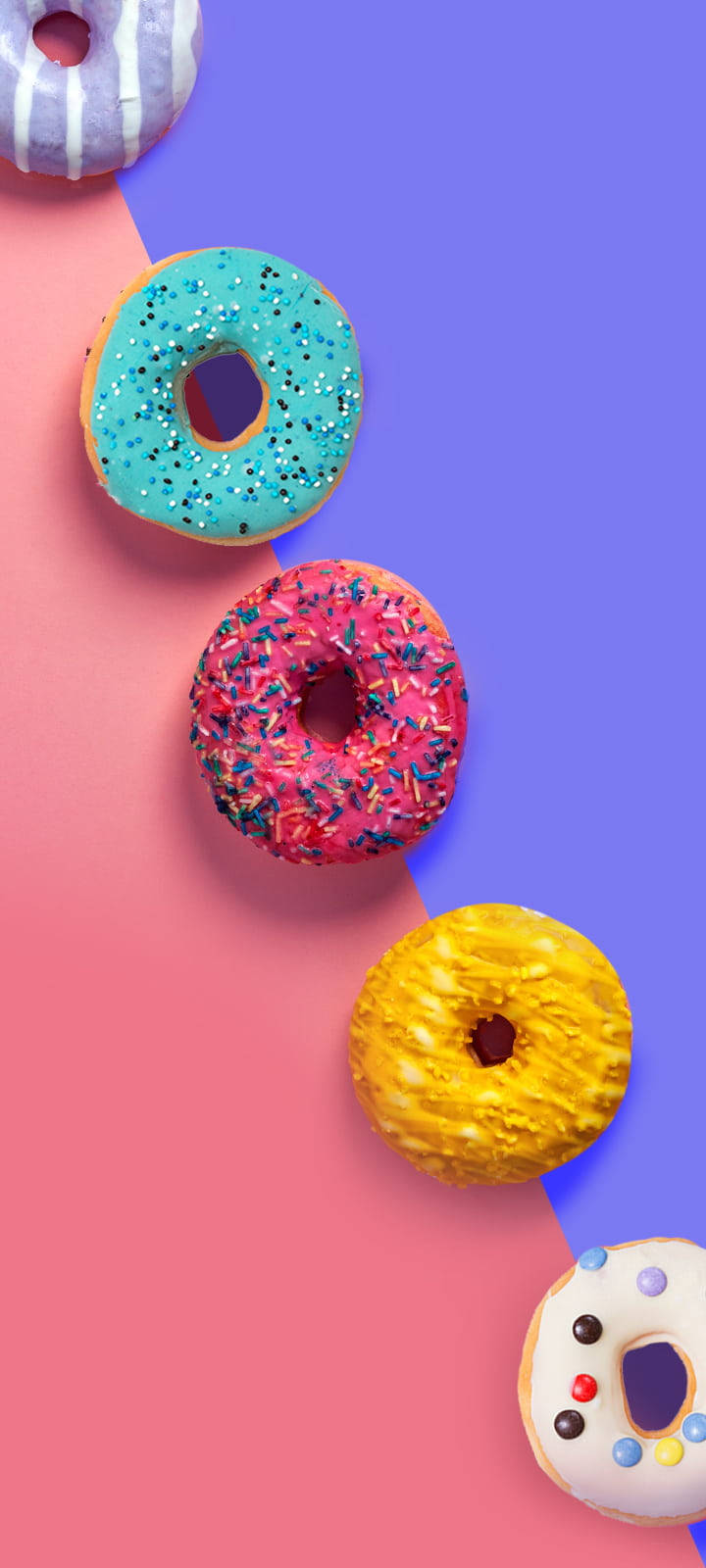 Dot Notch, colorful doughnuts, pink and purple background, HD Phone Wallpaper